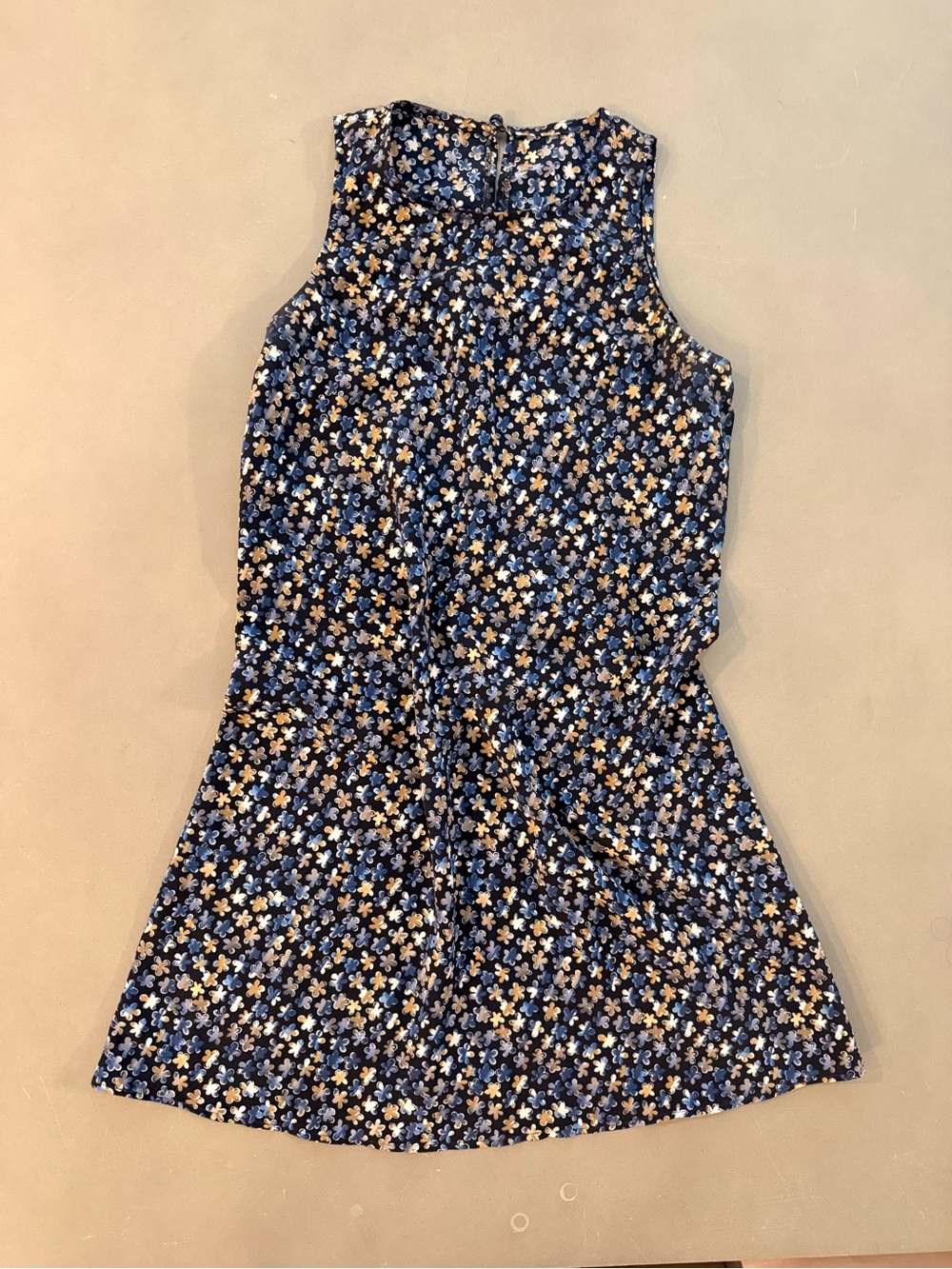 Vintage Navy Blue Floral Sleeveless Dress